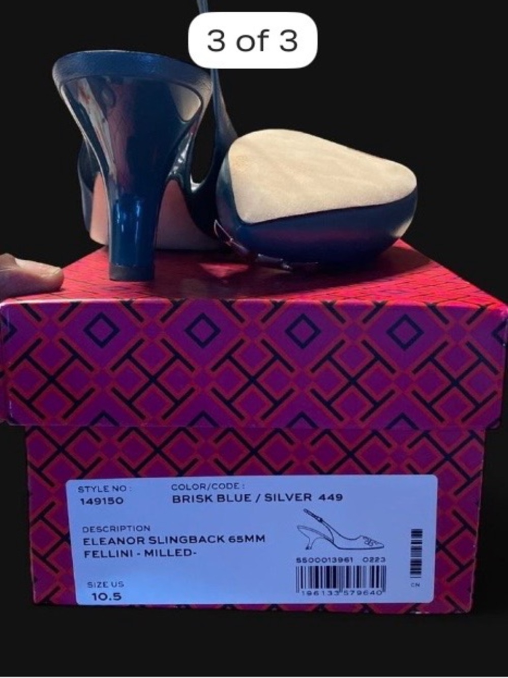 Tory Burch Brisk Blue and Silver Slingback Pumps